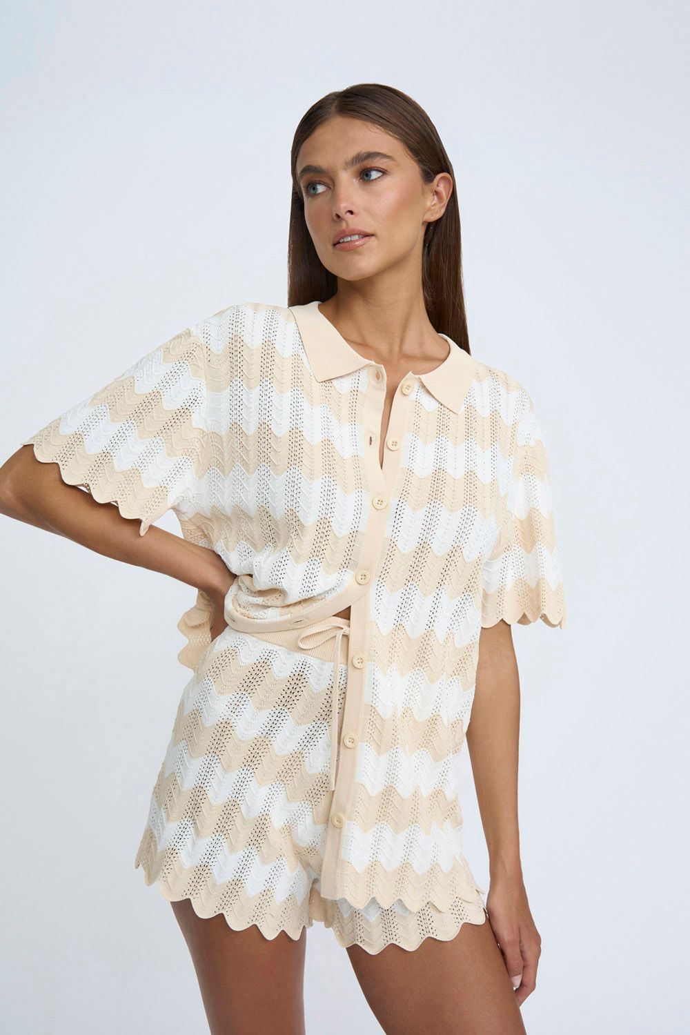 Elba Stripe Knit Shirt Neutral Stripe